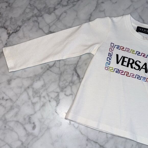 Versace Kids White Long Sleeve Shirt with glitter logo 12/18M - Picture 3 of 6